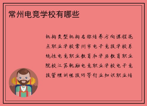 常州电竞学校有哪些